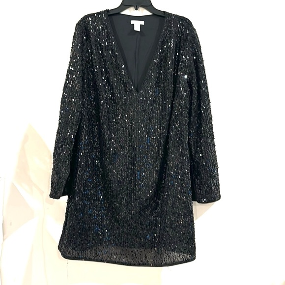 H&M Black Sequins Stretchy Mini Dress Size XXL - Picture 1 of 7